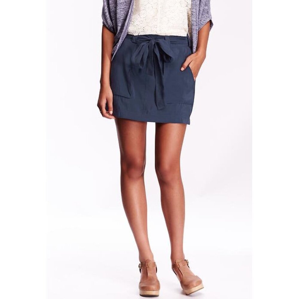 Old Navy Tie-Belt Soft Skirt Midnight River Distressed Cargo Utility Belted Mini - Picture 5 of 10